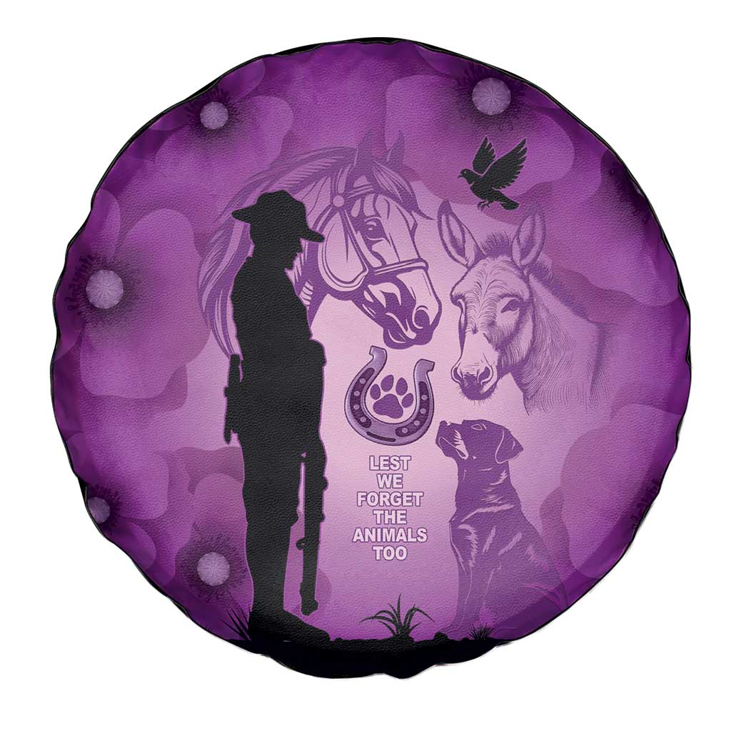 Australia Animals ANZAC Day Spare Tire Cover Lest We Forget The Animals Too Purple Poppy