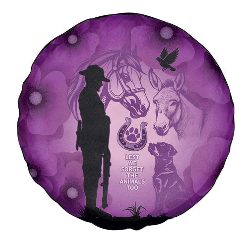 Australia Animals ANZAC Day Spare Tire Cover Lest We Forget The Animals Too Purple Poppy