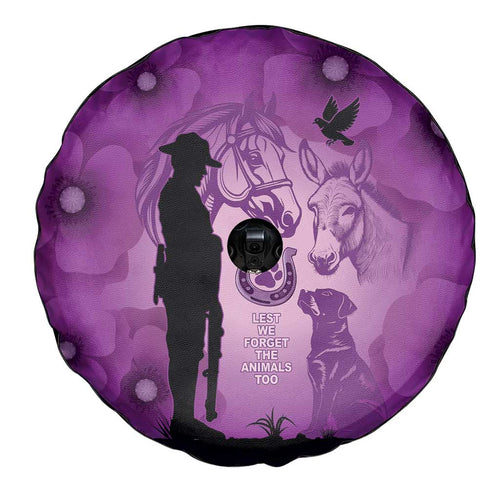 Australia Animals ANZAC Day Spare Tire Cover Lest We Forget The Animals Too Purple Poppy