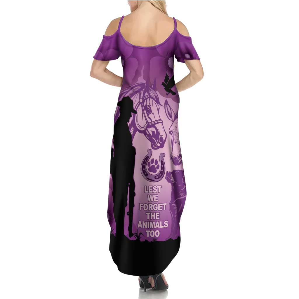 Australia Animals ANZAC Day Summer Maxi Dress Lest We Forget The Animals Too Purple Poppy