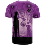 Australia Animals ANZAC Day T Shirt Lest We Forget The Animals Too Purple Poppy