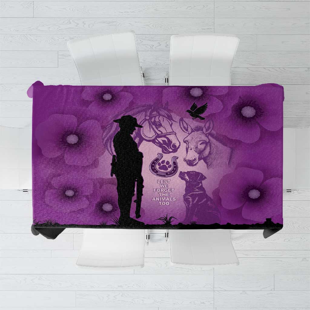 Australia Animals ANZAC Day Tablecloth Lest We Forget The Animals Too Purple Poppy
