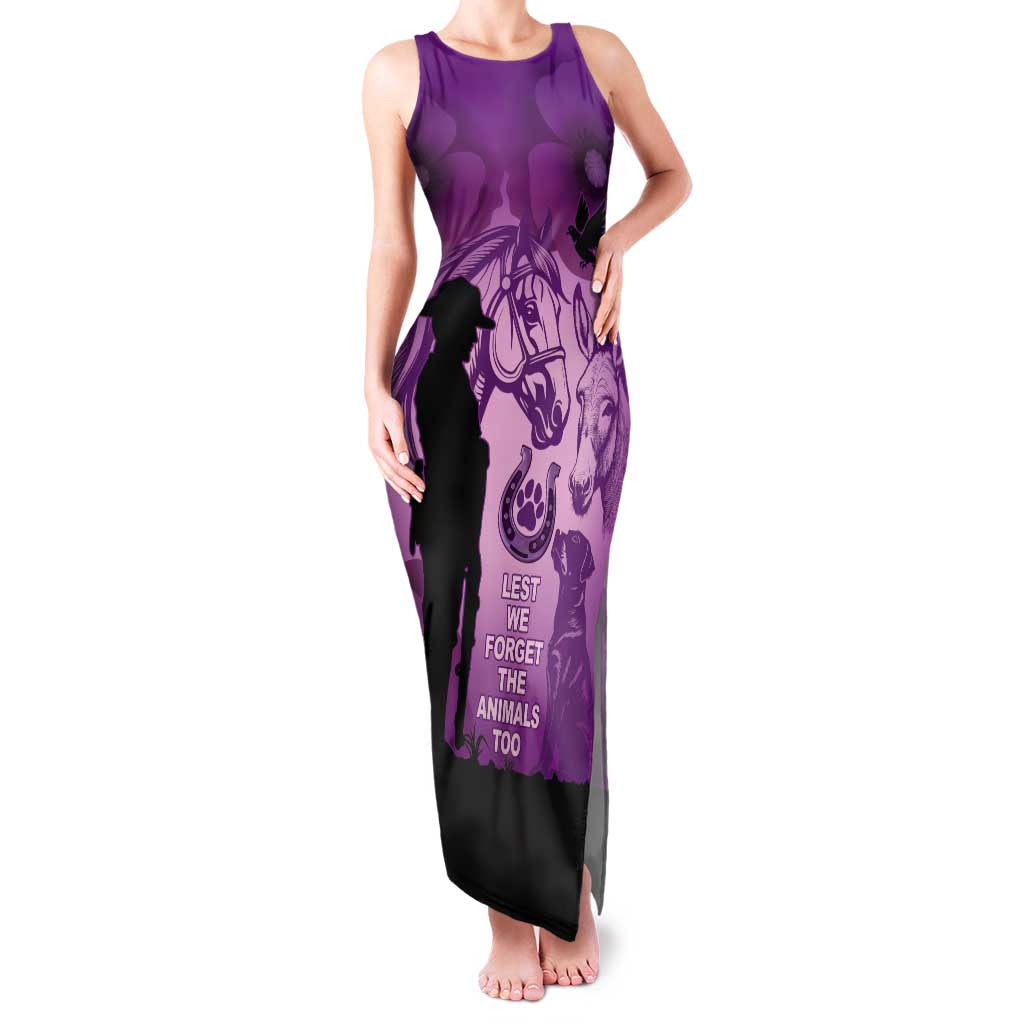 Australia Animals ANZAC Day Tank Maxi Dress Lest We Forget The Animals Too Purple Poppy