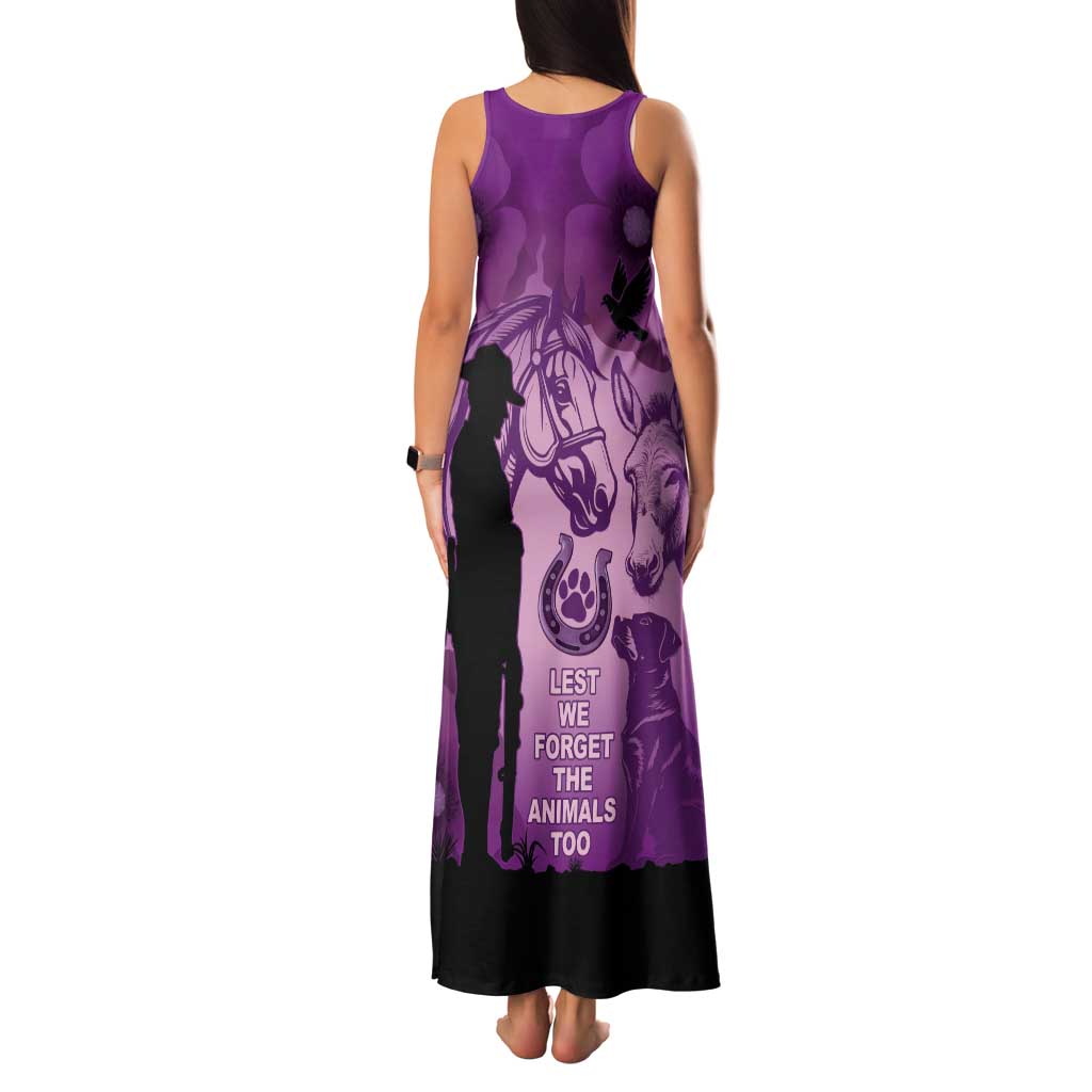 Australia Animals ANZAC Day Tank Maxi Dress Lest We Forget The Animals Too Purple Poppy