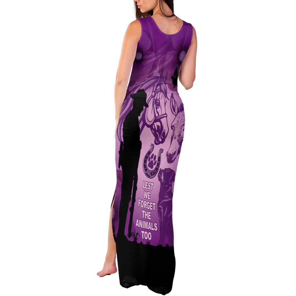Australia Animals ANZAC Day Tank Maxi Dress Lest We Forget The Animals Too Purple Poppy