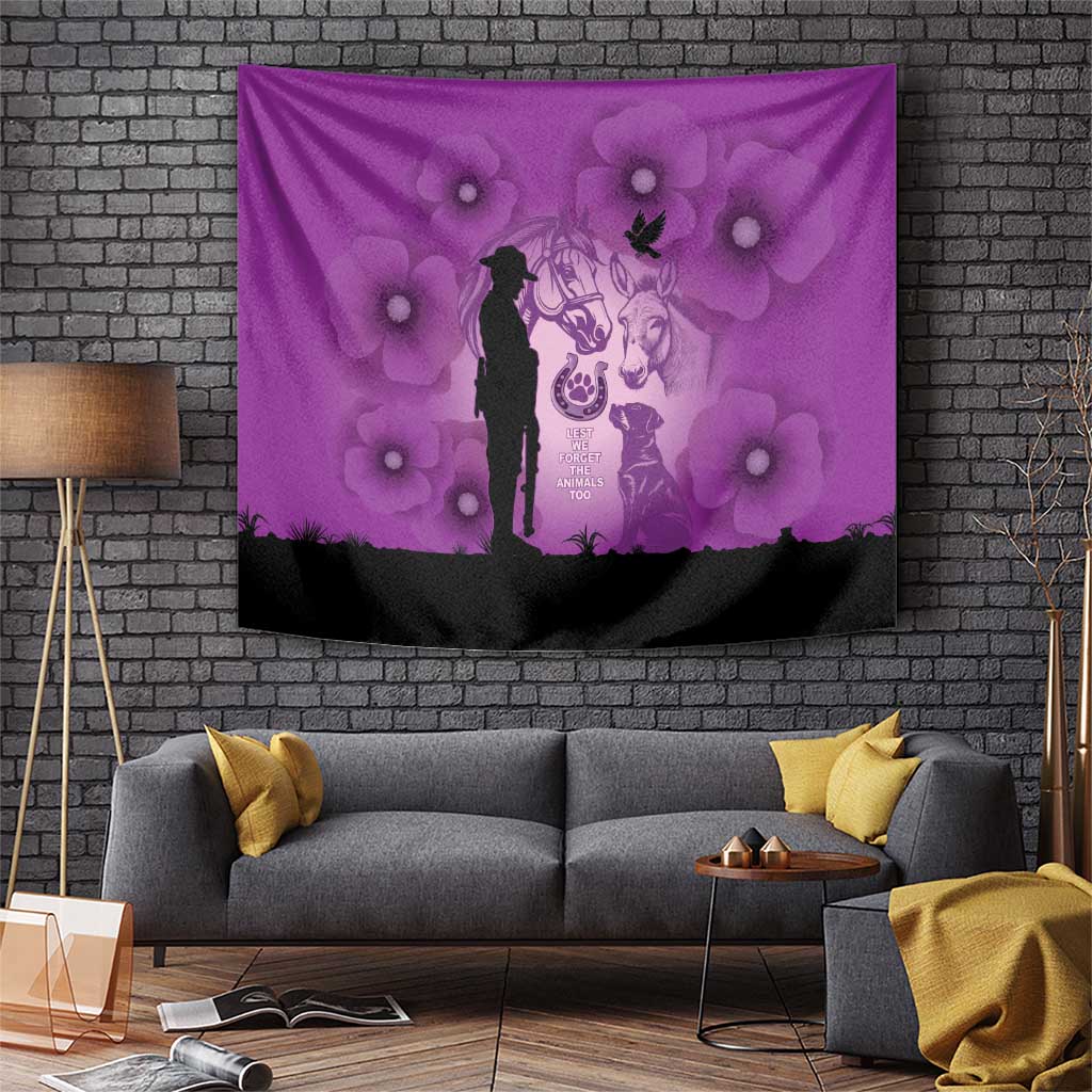 Australia Animals ANZAC Day Tapestry Lest We Forget The Animals Too Purple Poppy