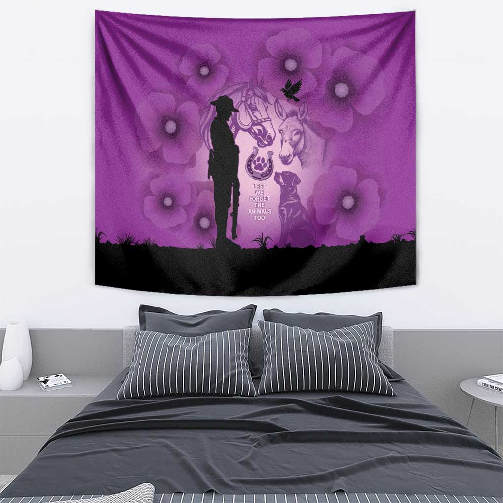 Australia Animals ANZAC Day Tapestry Lest We Forget The Animals Too Purple Poppy