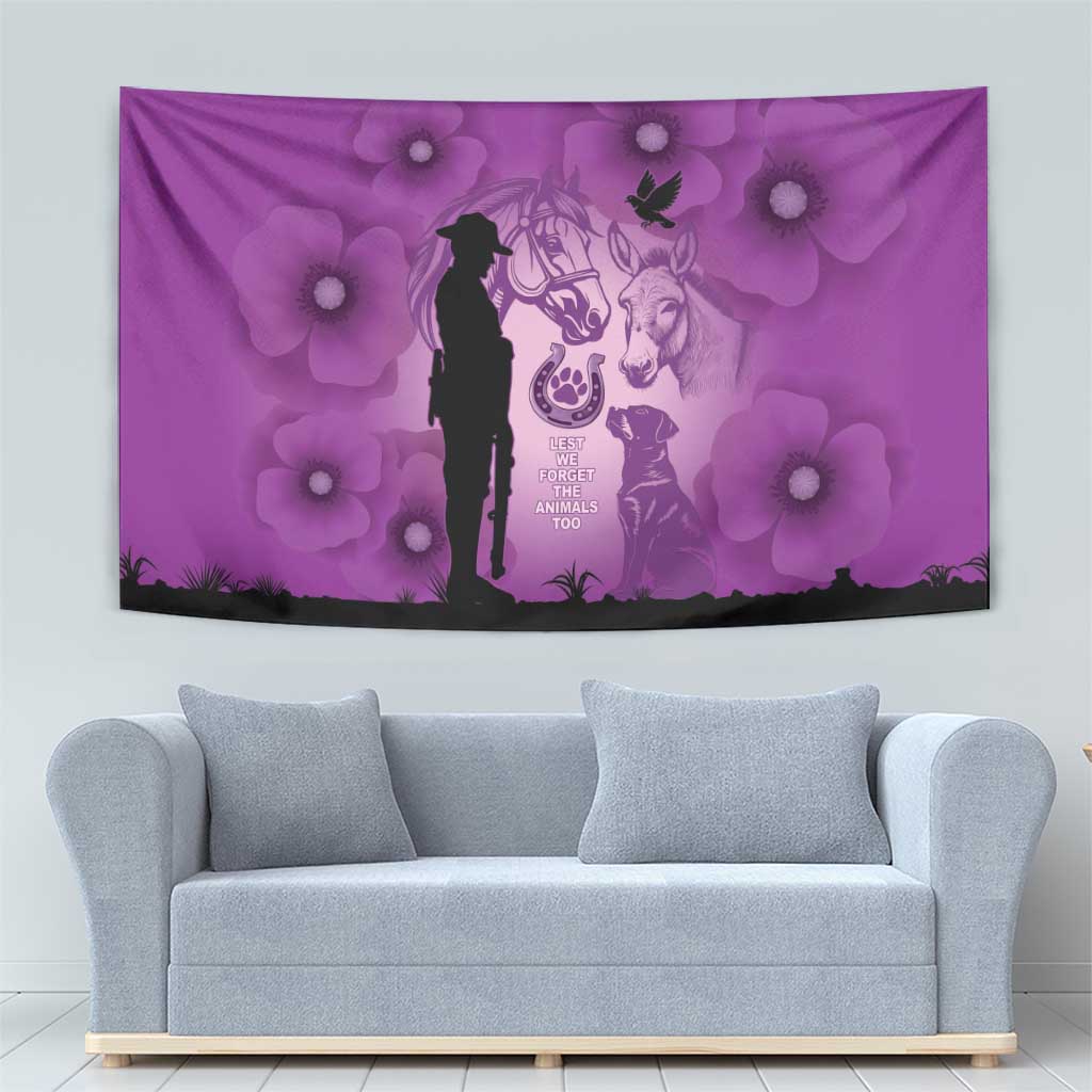 Australia Animals ANZAC Day Tapestry Lest We Forget The Animals Too Purple Poppy