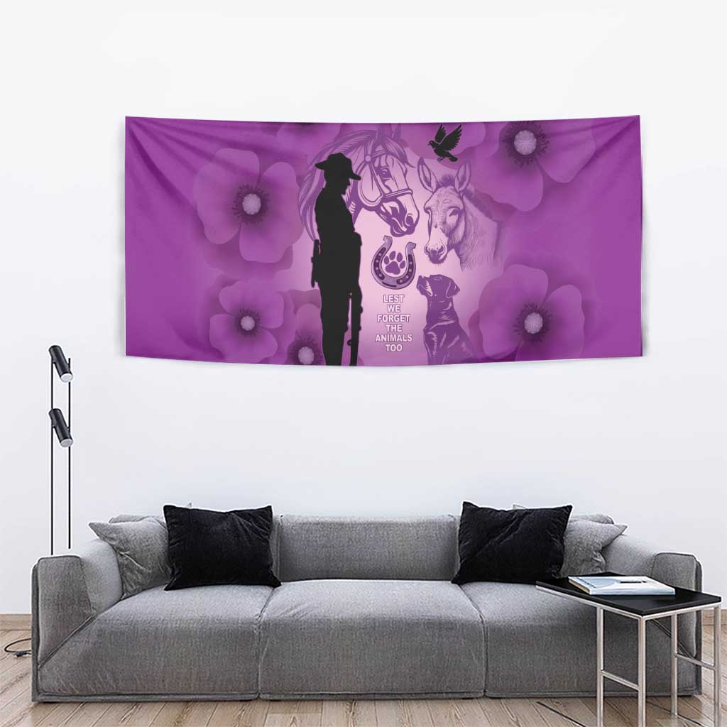 Australia Animals ANZAC Day Tapestry Lest We Forget The Animals Too Purple Poppy
