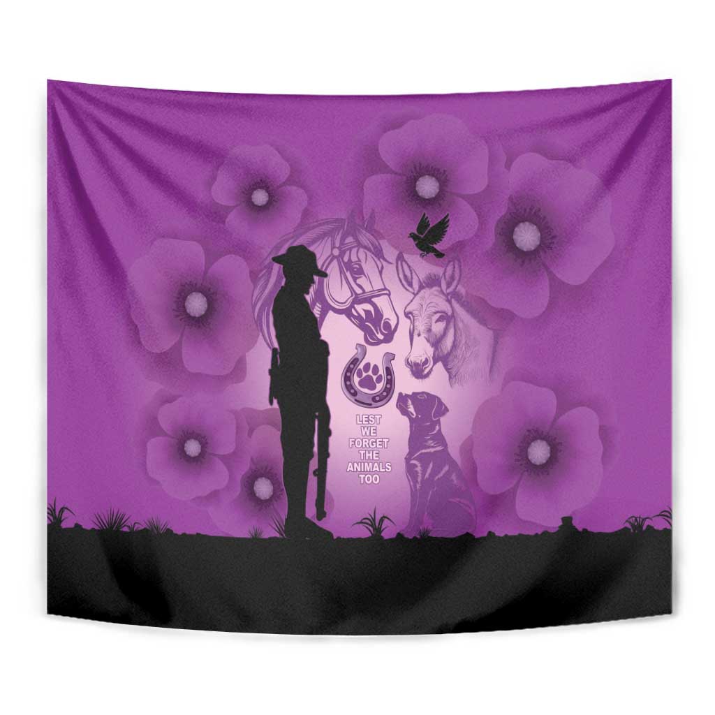 Australia Animals ANZAC Day Tapestry Lest We Forget The Animals Too Purple Poppy