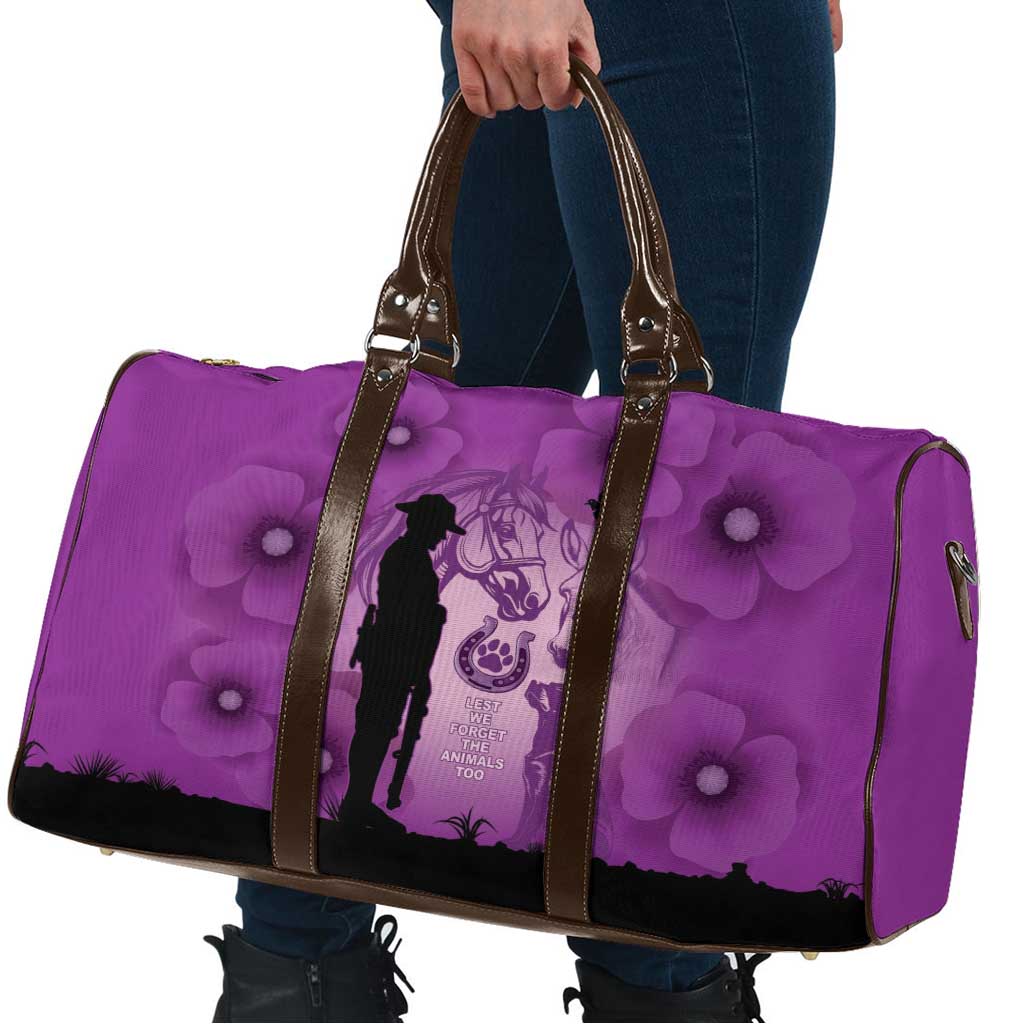 Australia Animals ANZAC Day Travel Bag Lest We Forget The Animals Too Purple Poppy