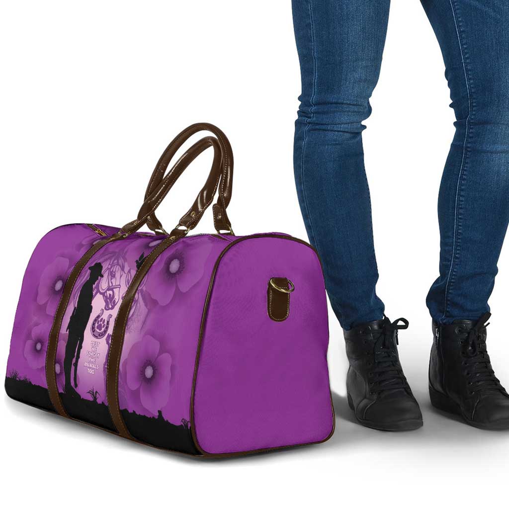 Australia Animals ANZAC Day Travel Bag Lest We Forget The Animals Too Purple Poppy