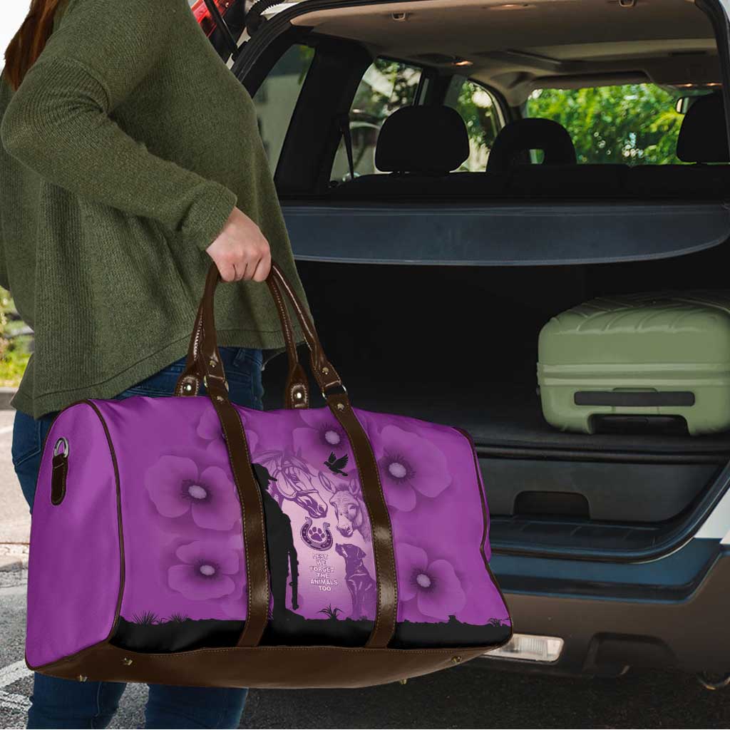 Australia Animals ANZAC Day Travel Bag Lest We Forget The Animals Too Purple Poppy