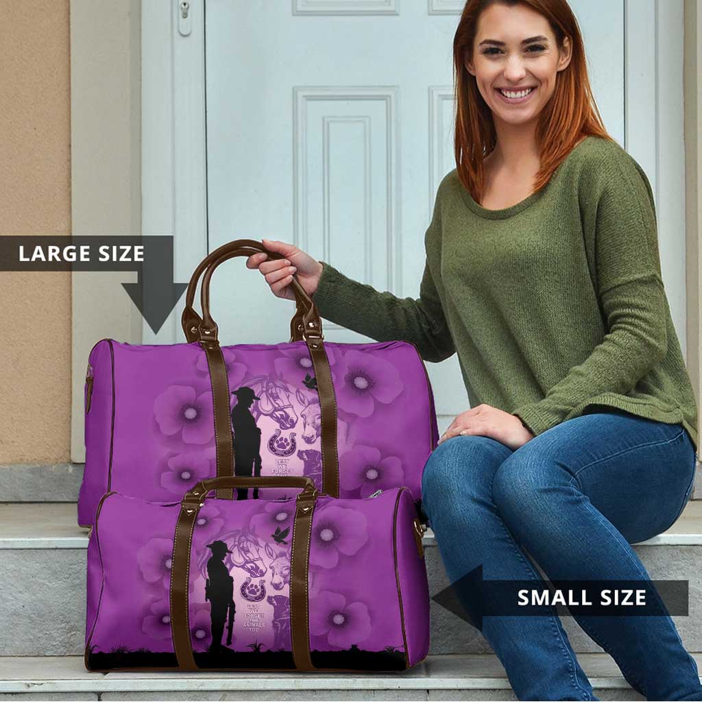 Australia Animals ANZAC Day Travel Bag Lest We Forget The Animals Too Purple Poppy