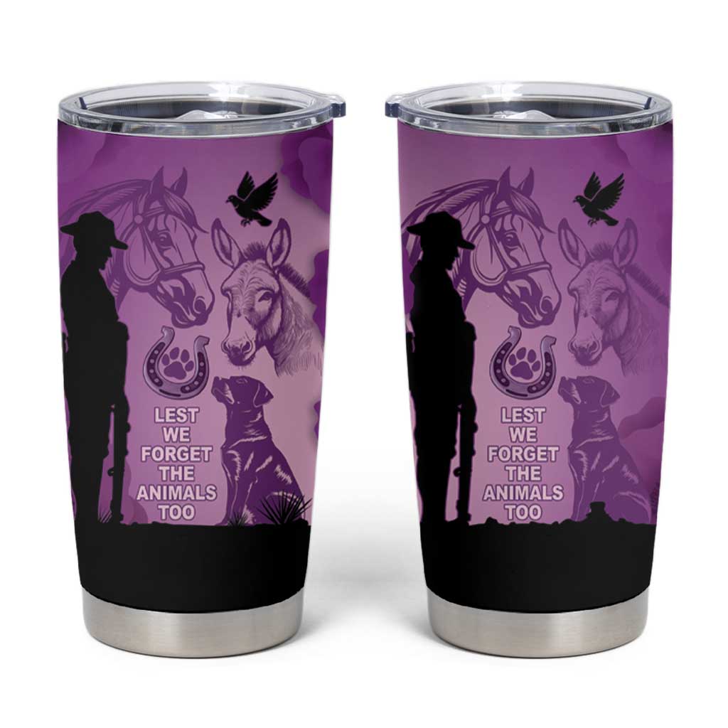 Australia Animals ANZAC Day Tumbler Cup Lest We Forget The Animals Too Purple Poppy