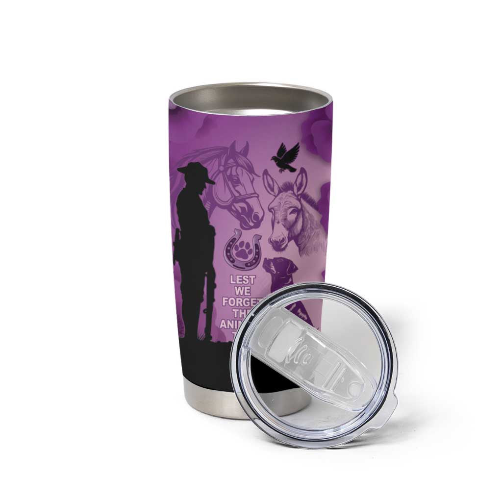 Australia Animals ANZAC Day Tumbler Cup Lest We Forget The Animals Too Purple Poppy