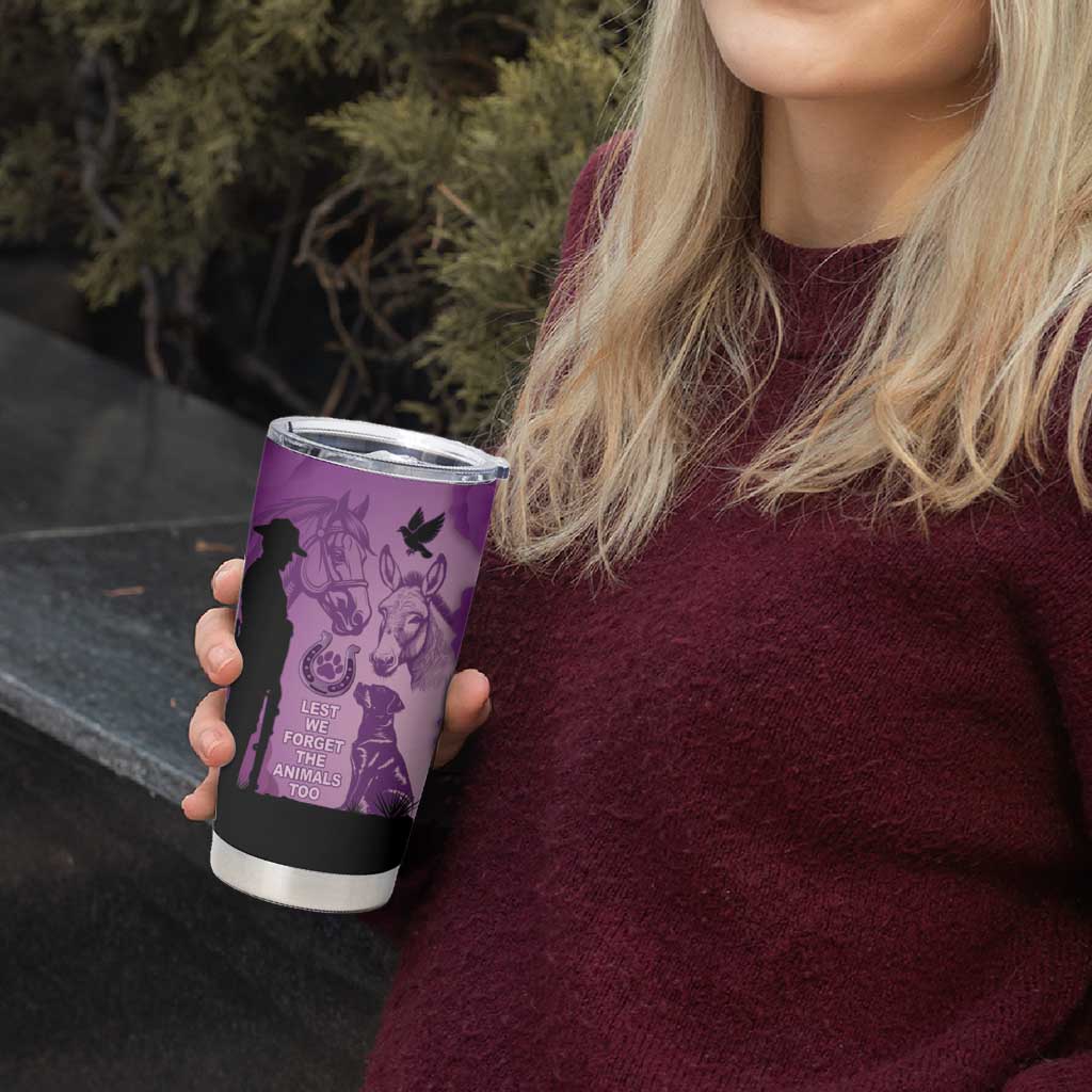 Australia Animals ANZAC Day Tumbler Cup Lest We Forget The Animals Too Purple Poppy