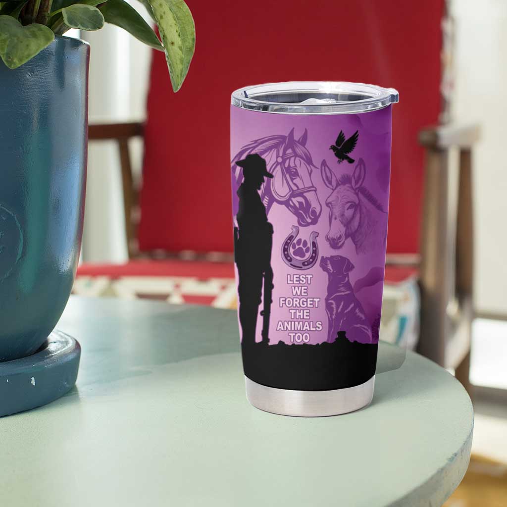 Australia Animals ANZAC Day Tumbler Cup Lest We Forget The Animals Too Purple Poppy