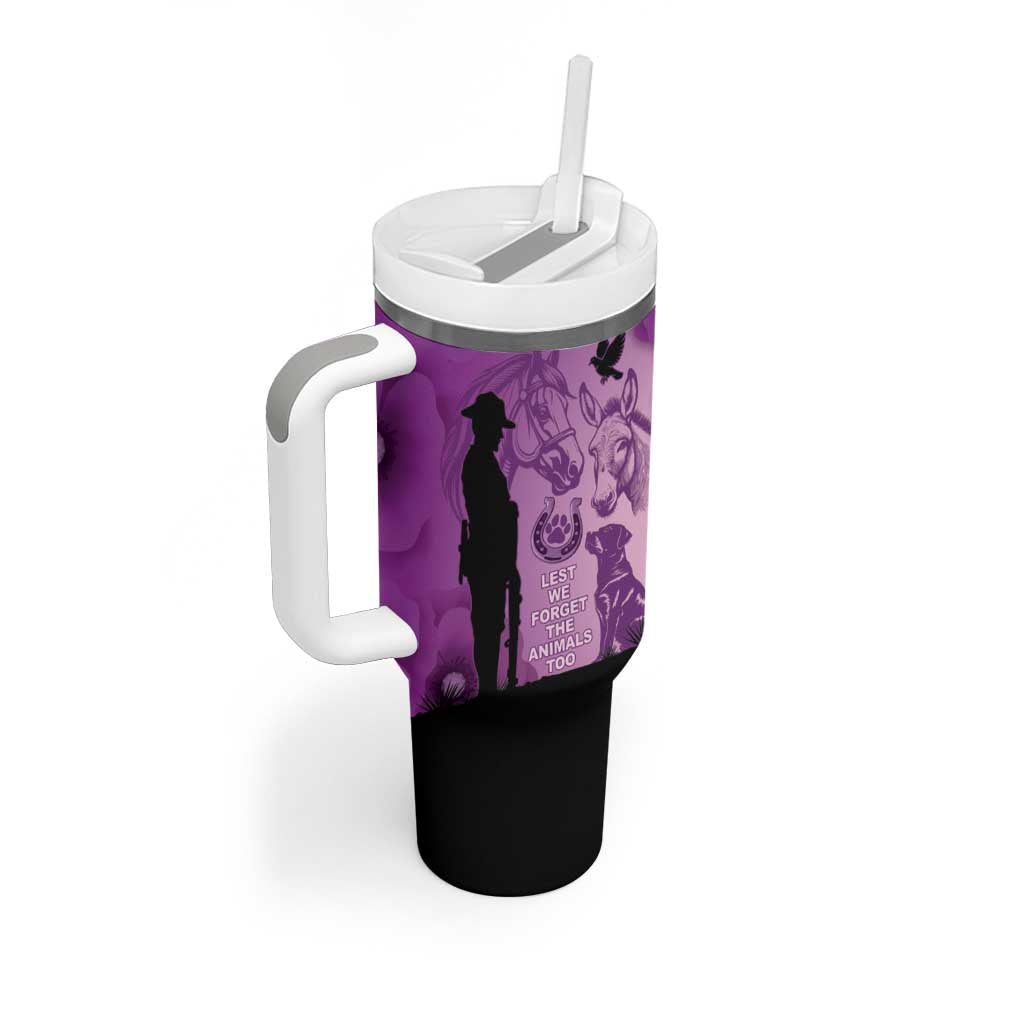 Australia Animals ANZAC Day Tumbler With Handle Lest We Forget The Animals Too Purple Poppy