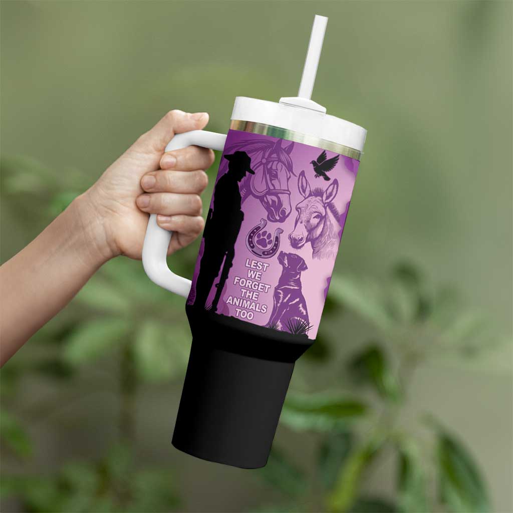 Australia Animals ANZAC Day Tumbler With Handle Lest We Forget The Animals Too Purple Poppy