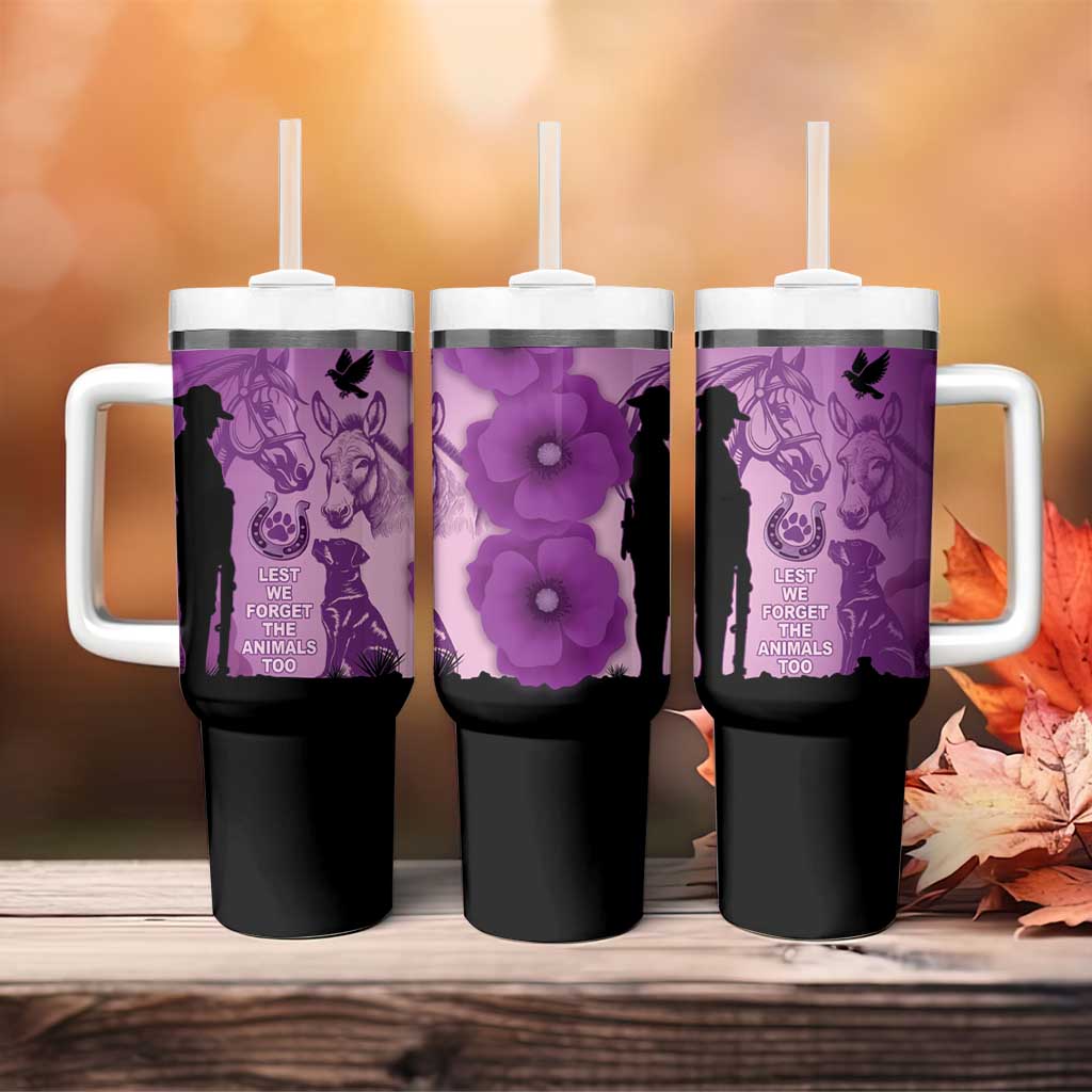 Australia Animals ANZAC Day Tumbler With Handle Lest We Forget The Animals Too Purple Poppy