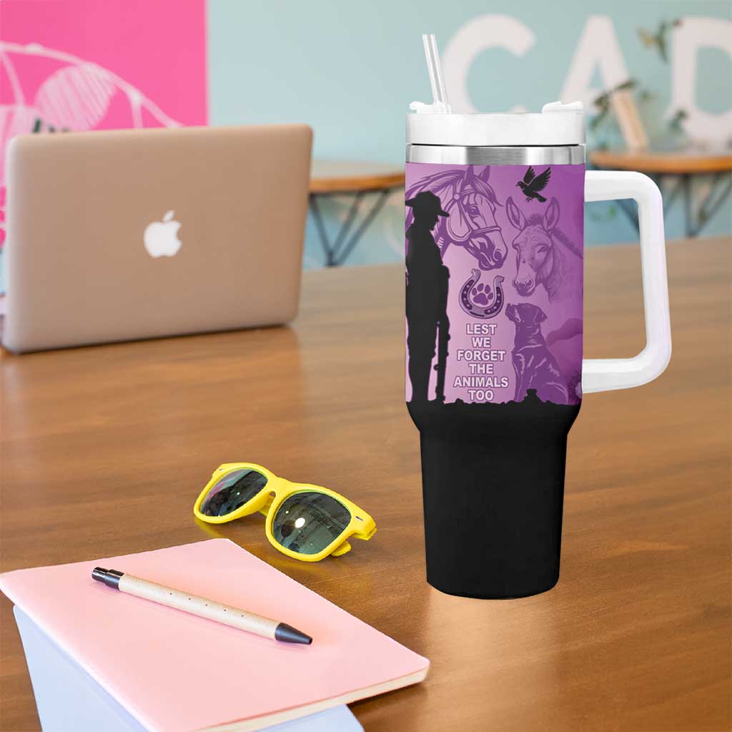 Australia Animals ANZAC Day Tumbler With Handle Lest We Forget The Animals Too Purple Poppy