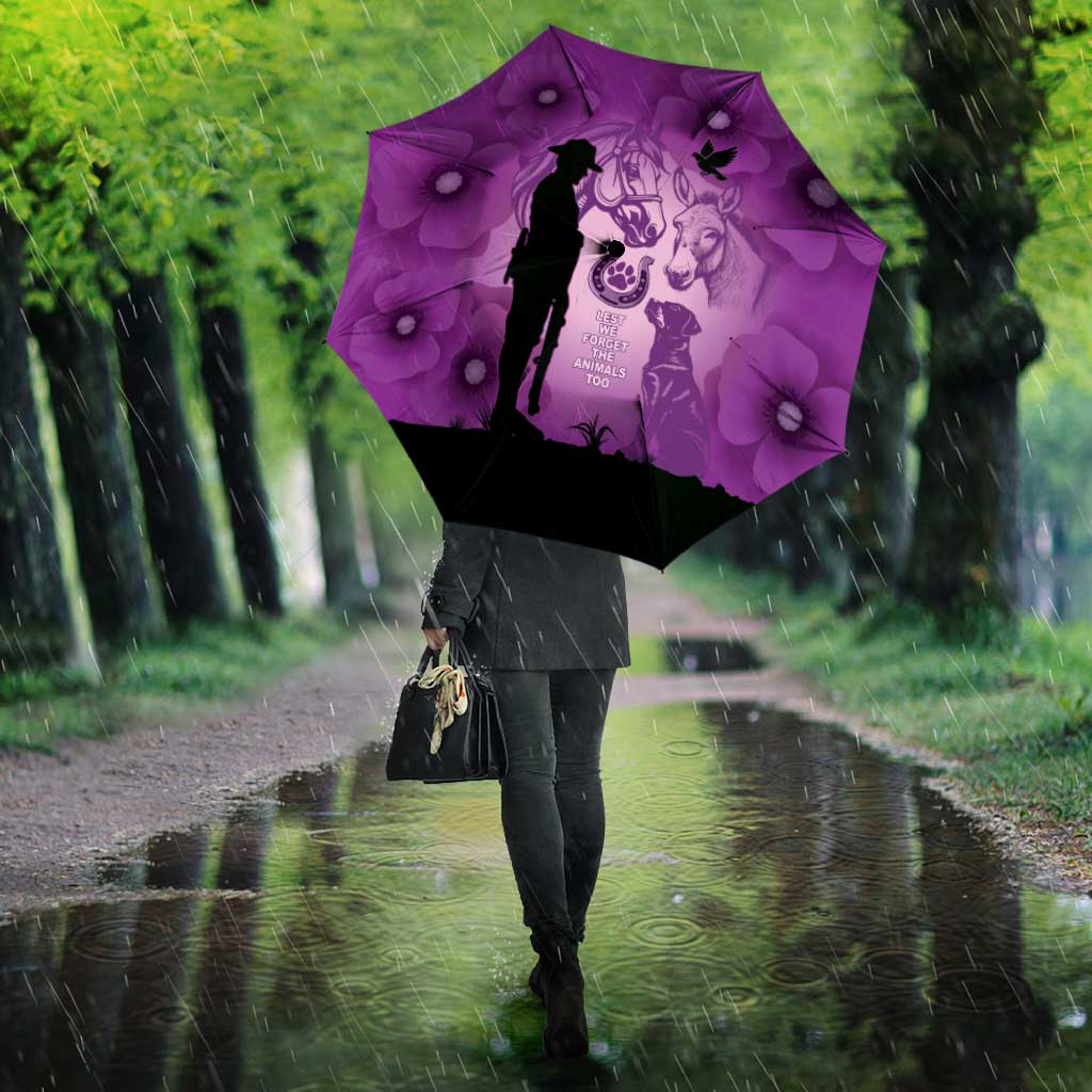 Australia Animals ANZAC Day Umbrella Lest We Forget The Animals Too Purple Poppy