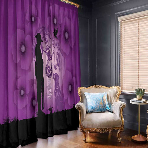 Australia Animals ANZAC Day Window Curtain Lest We Forget The Animals Too Purple Poppy