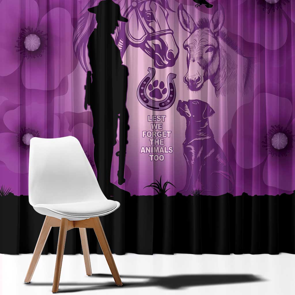 Australia Animals ANZAC Day Window Curtain Lest We Forget The Animals Too Purple Poppy