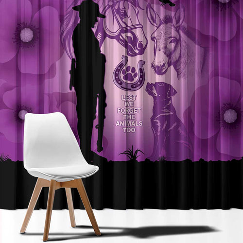 Australia Animals ANZAC Day Window Curtain Lest We Forget The Animals Too Purple Poppy