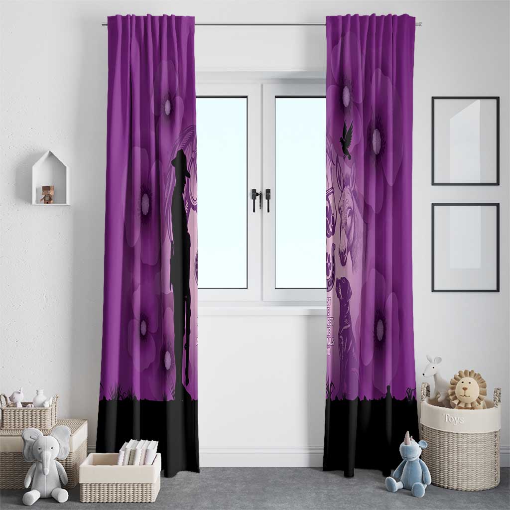 Australia Animals ANZAC Day Window Curtain Lest We Forget The Animals Too Purple Poppy