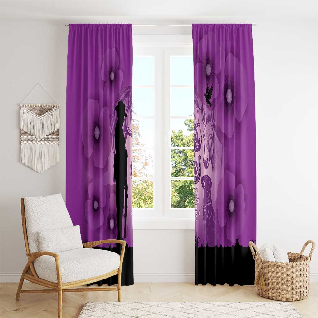 Australia Animals ANZAC Day Window Curtain Lest We Forget The Animals Too Purple Poppy