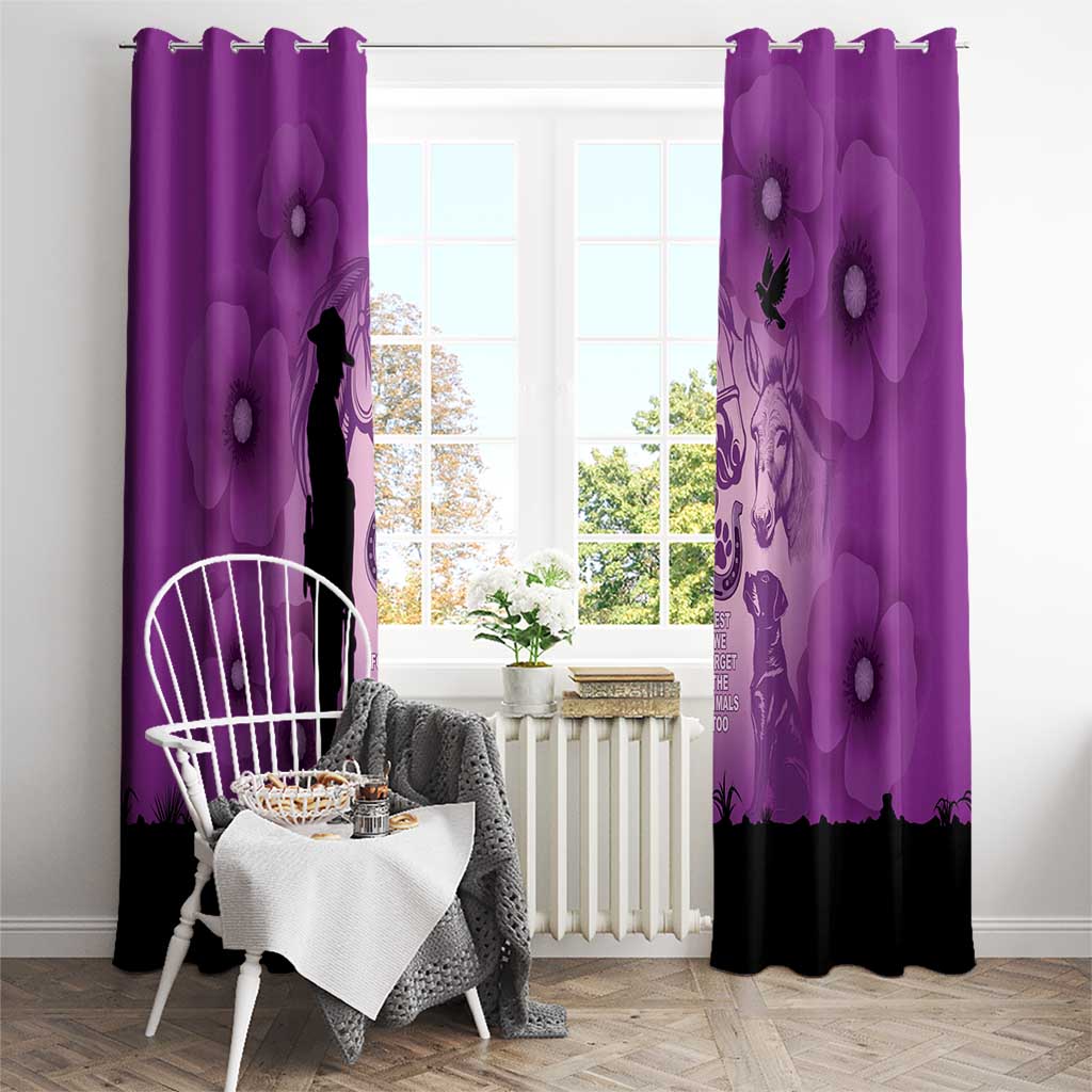 Australia Animals ANZAC Day Window Curtain Lest We Forget The Animals Too Purple Poppy