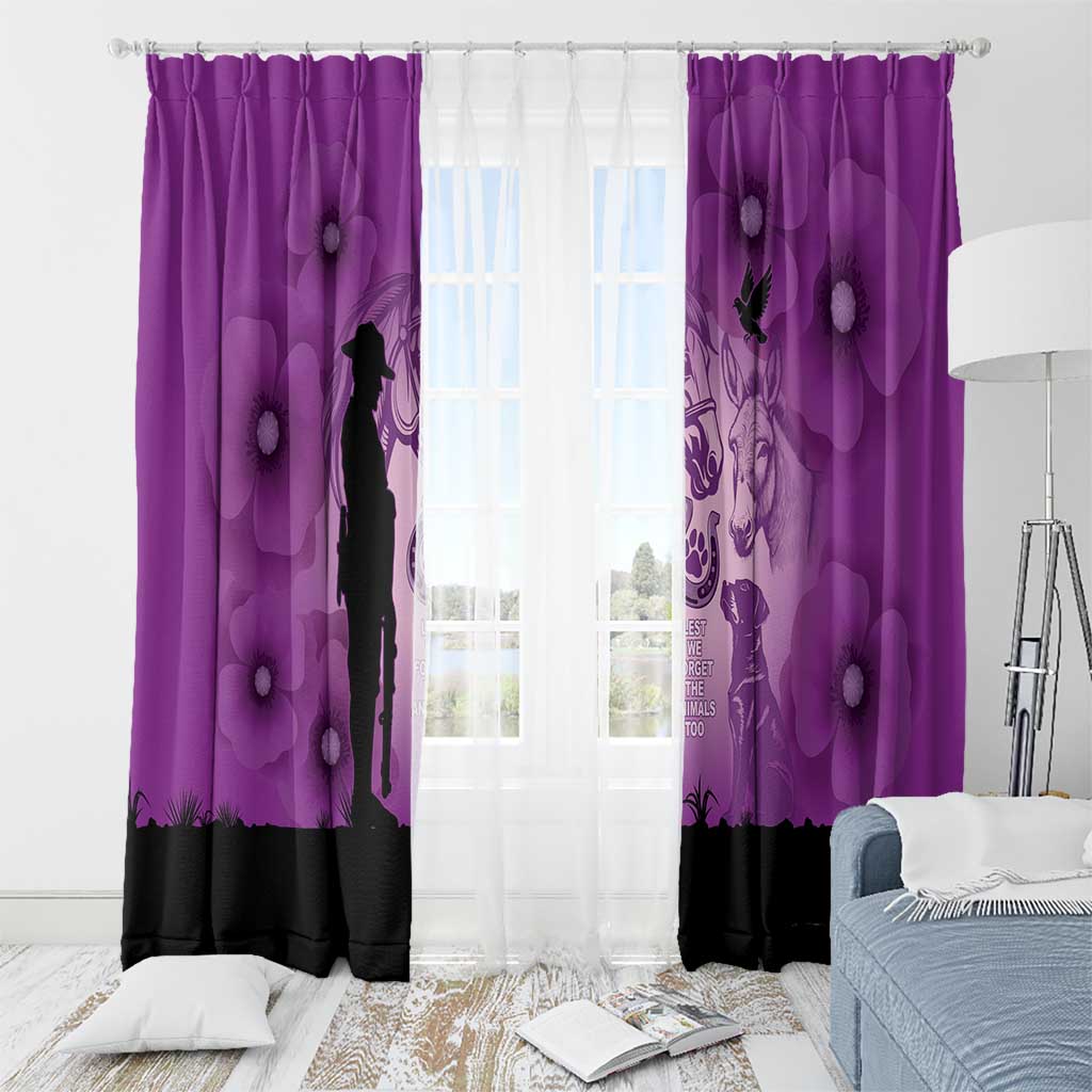 Australia Animals ANZAC Day Window Curtain Lest We Forget The Animals Too Purple Poppy