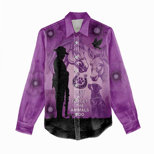 Australia Animals ANZAC Day Women Casual Shirt Lest We Forget The Animals Too Purple Poppy