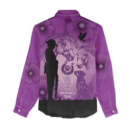 Australia Animals ANZAC Day Women Casual Shirt Lest We Forget The Animals Too Purple Poppy