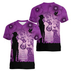 Australia Animals ANZAC Day Women V-Neck T-Shirt Lest We Forget The Animals Too Purple Poppy