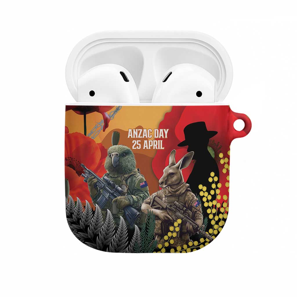 New Zealand and Australia ANZAC Day AirPods Case Sliver Fern Kakapo With Golden Wattle Kangaroo - Aussie Hoodie