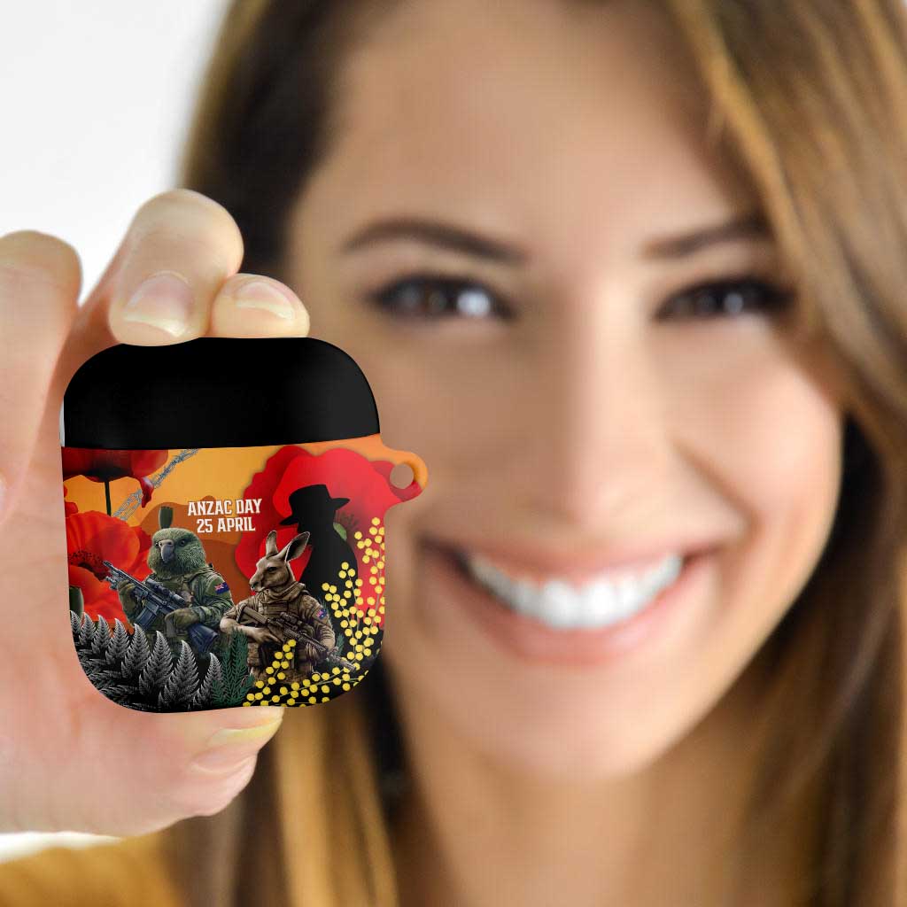 New Zealand and Australia ANZAC Day AirPods Case Sliver Fern Kakapo With Golden Wattle Kangaroo - Aussie Hoodie