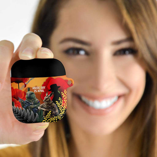 New Zealand and Australia ANZAC Day AirPods Case Sliver Fern Kakapo With Golden Wattle Kangaroo - Aussie Hoodie