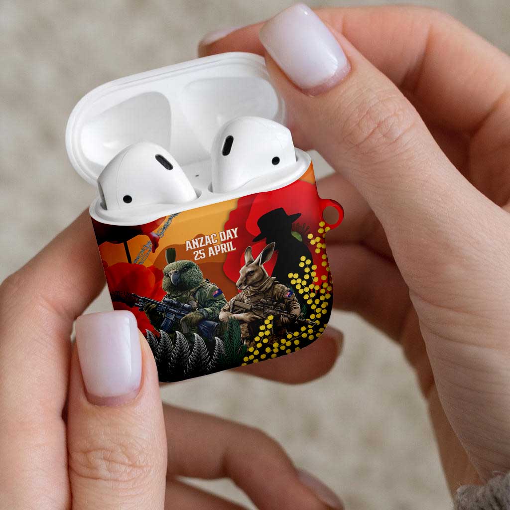 New Zealand and Australia ANZAC Day AirPods Case Sliver Fern Kakapo With Golden Wattle Kangaroo - Aussie Hoodie