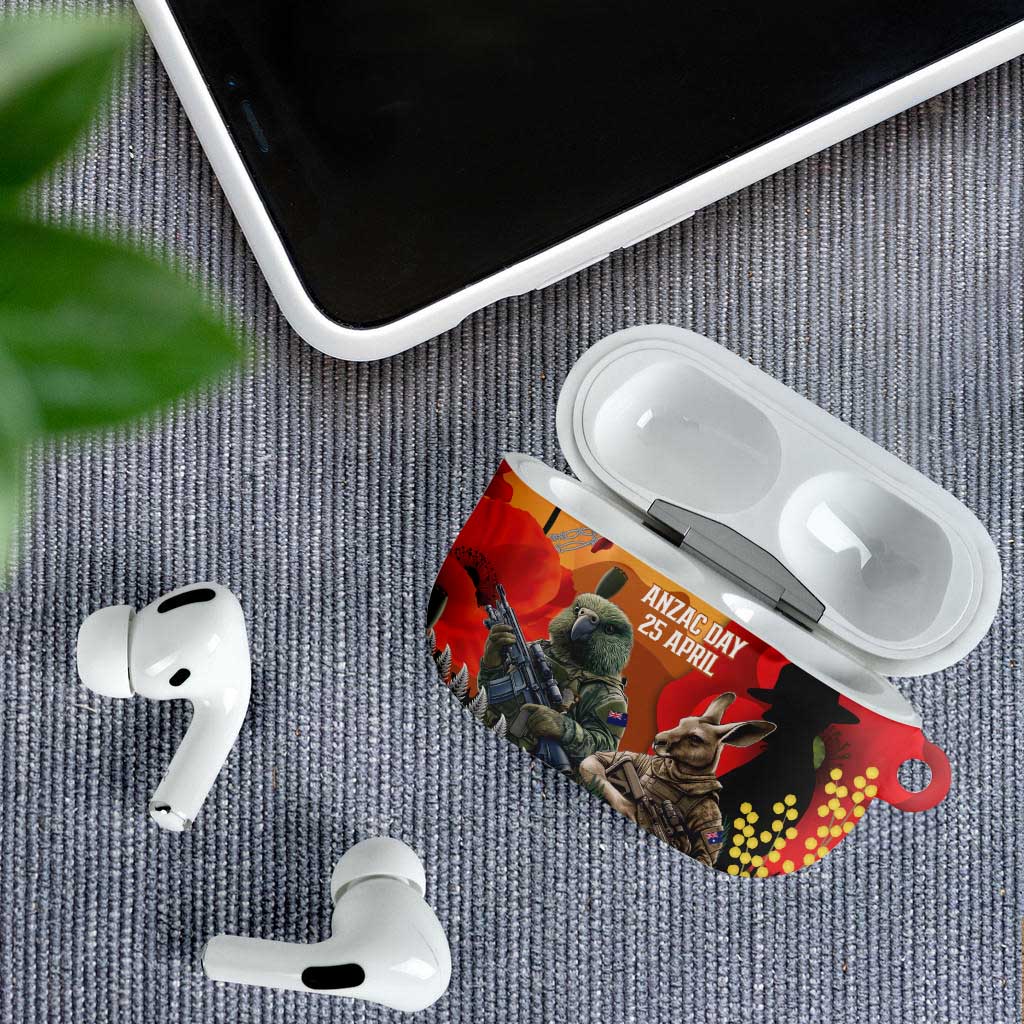 New Zealand and Australia ANZAC Day AirPods Case Sliver Fern Kakapo With Golden Wattle Kangaroo - Aussie Hoodie