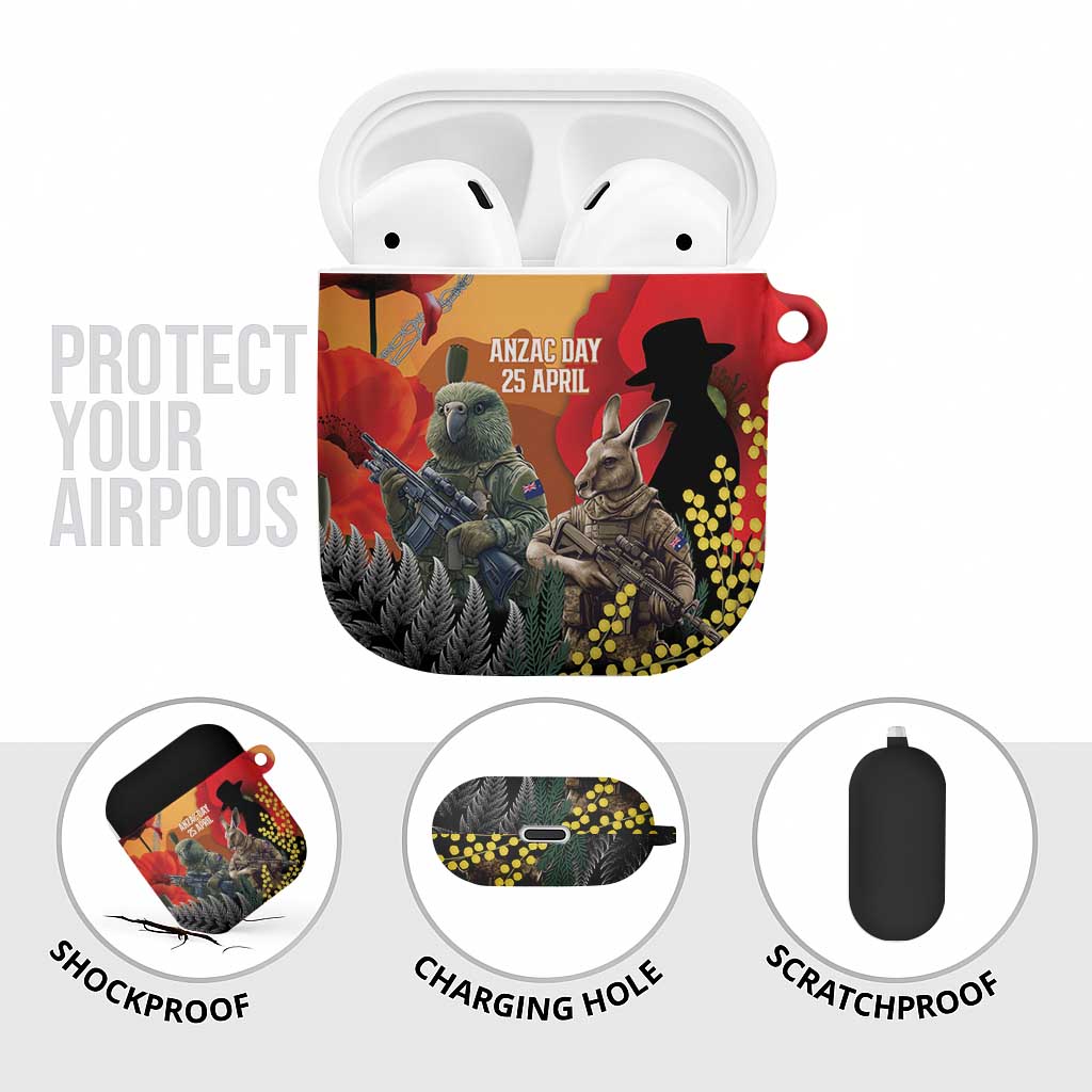 New Zealand and Australia ANZAC Day AirPods Case Sliver Fern Kakapo With Golden Wattle Kangaroo - Aussie Hoodie