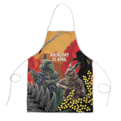 New Zealand and Australia ANZAC Day Apron Sliver Fern Kakapo With Golden Wattle Kangaroo - Aussie Hoodie