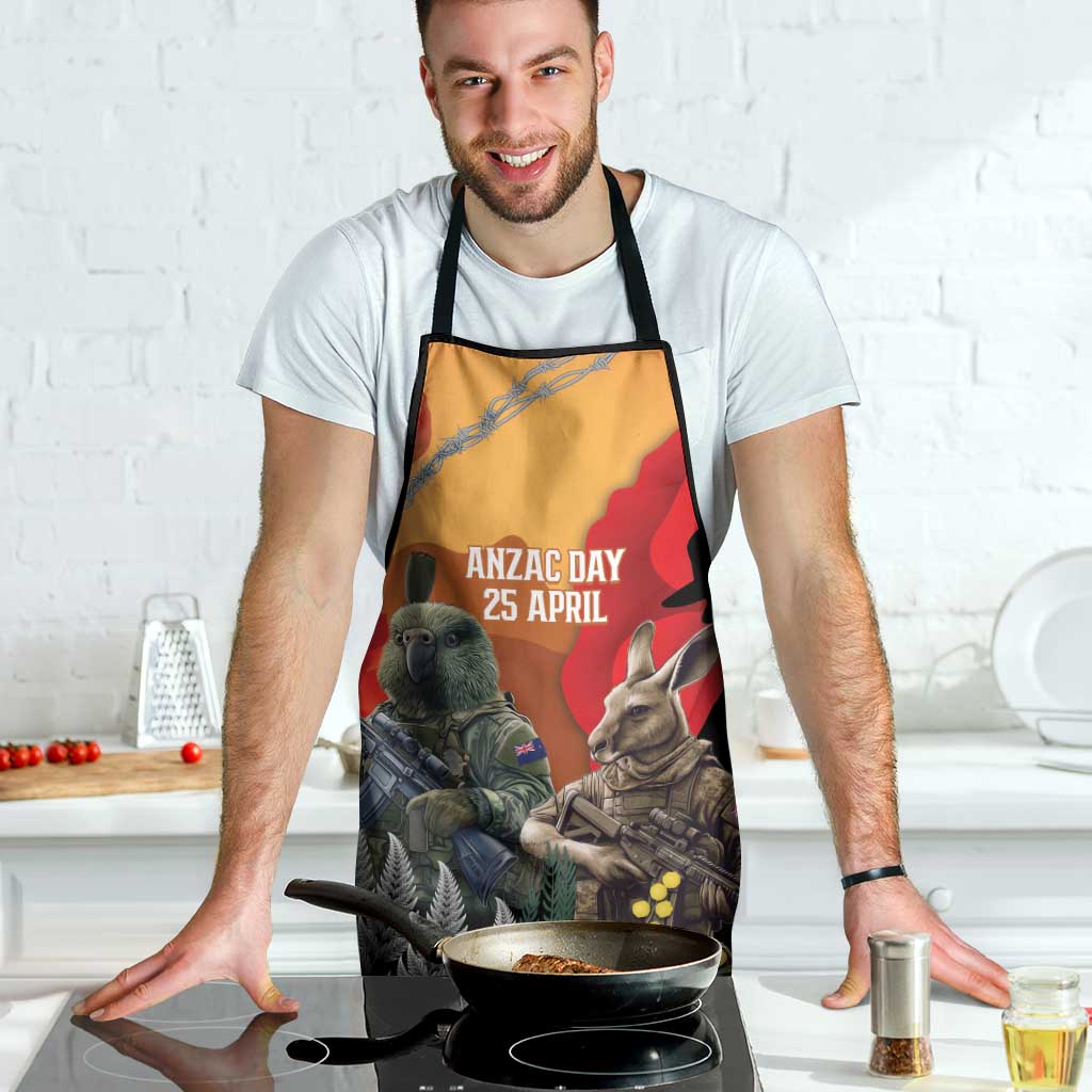 New Zealand and Australia ANZAC Day Apron Sliver Fern Kakapo With Golden Wattle Kangaroo - Aussie Hoodie
