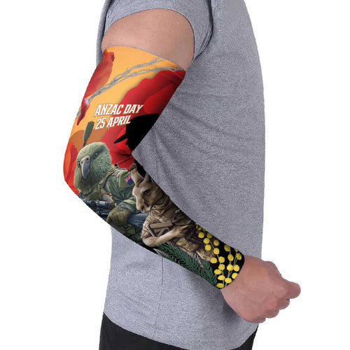 New Zealand and Australia ANZAC Day Arm Sleeves Sliver Fern Kakapo With Golden Wattle Kangaroo - Aussie Hoodie
