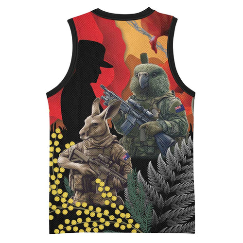 New Zealand and Australia ANZAC Day Basketball Jersey Sliver Fern Kakapo With Golden Wattle Kangaroo - Aussie Hoodie