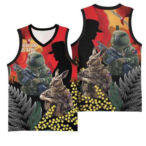 New Zealand and Australia ANZAC Day Basketball Jersey Sliver Fern Kakapo With Golden Wattle Kangaroo - Aussie Hoodie