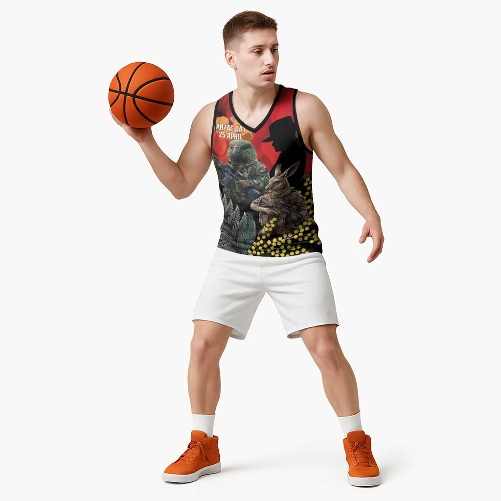 New Zealand and Australia ANZAC Day Basketball Jersey Sliver Fern Kakapo With Golden Wattle Kangaroo - Aussie Hoodie