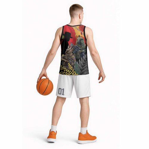 New Zealand and Australia ANZAC Day Basketball Jersey Sliver Fern Kakapo With Golden Wattle Kangaroo - Aussie Hoodie